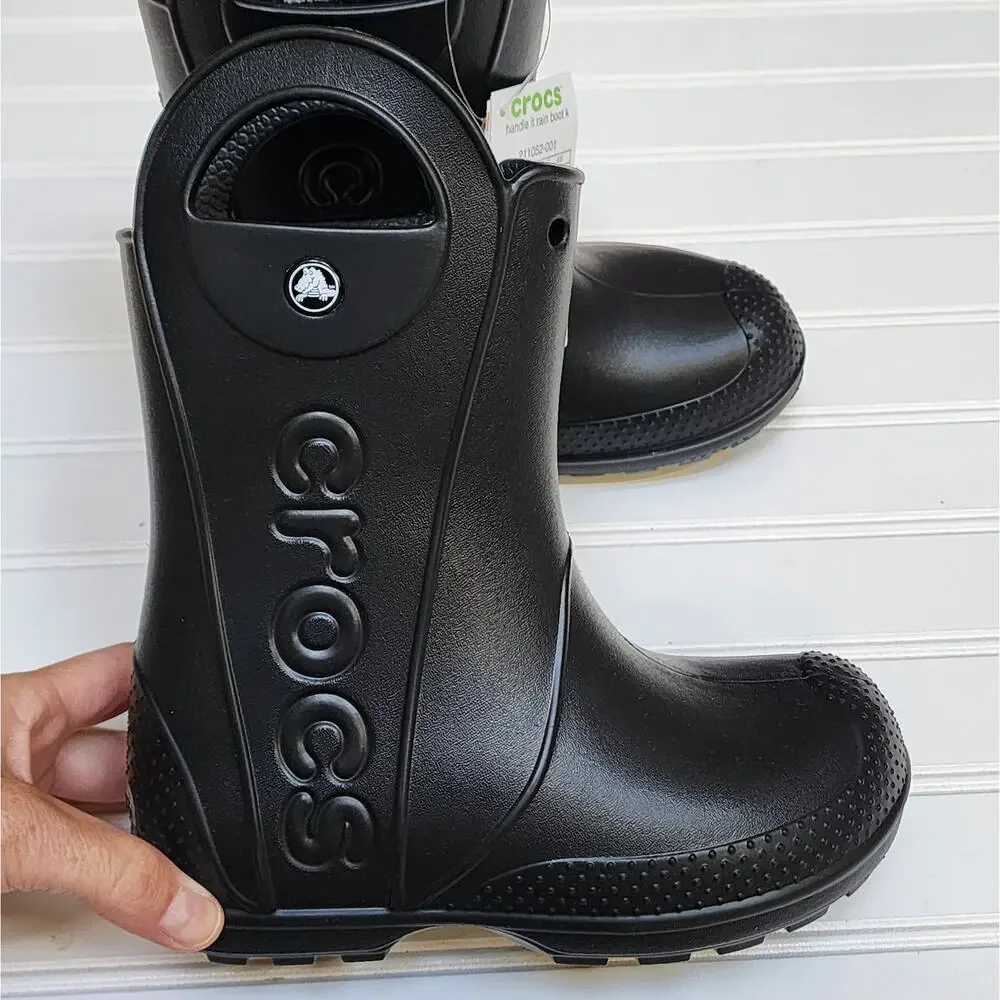 NWT Crocs Kids Black Handle It Rain Boots Size 1 Kids